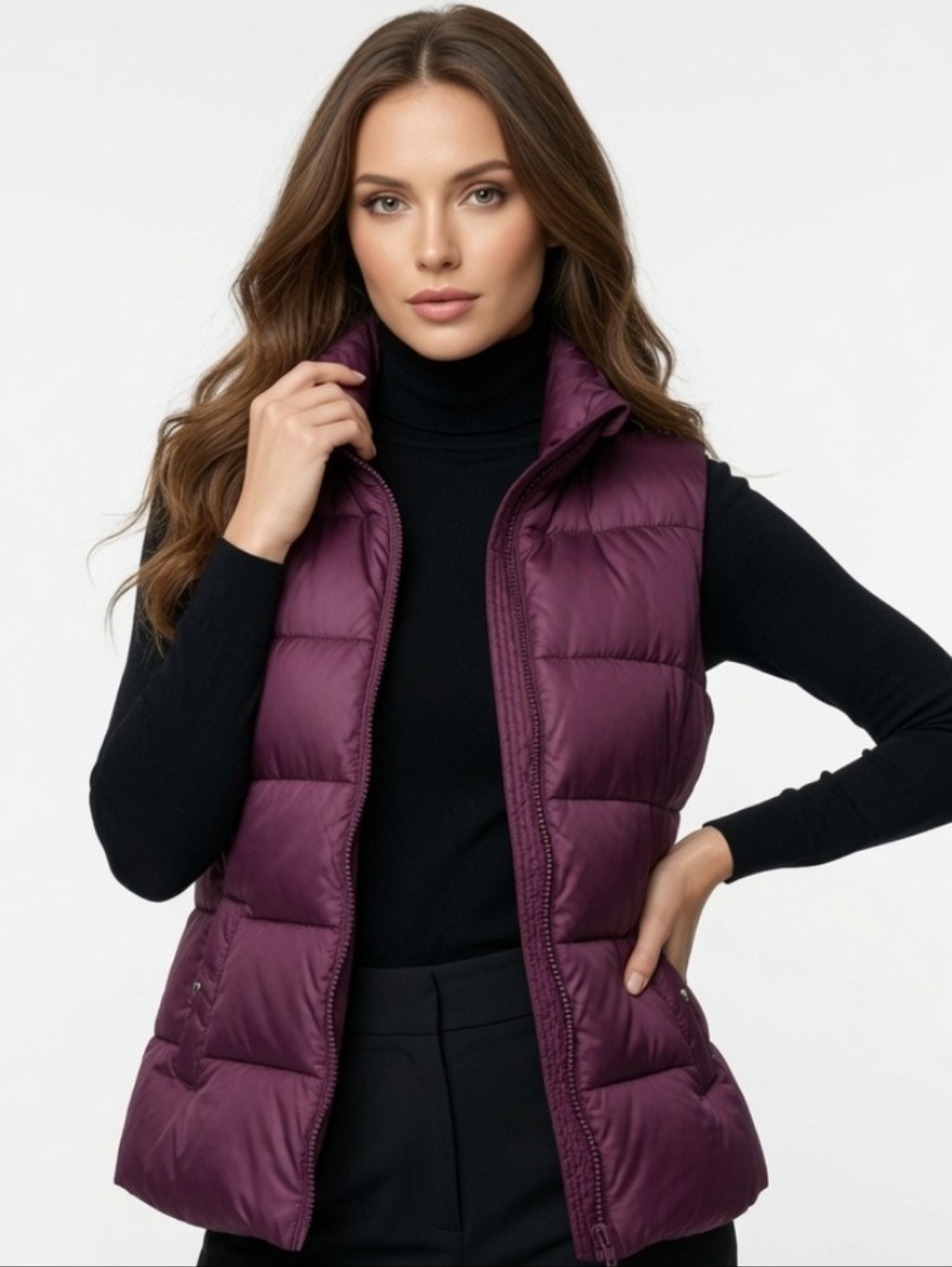 Old Navy Purple Puffer Vest Women’s Quilted Puff Zip Snap Pockets Sz Xs